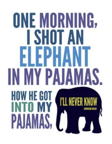 Groucho Marx shooting an elephant in his pyjamas
